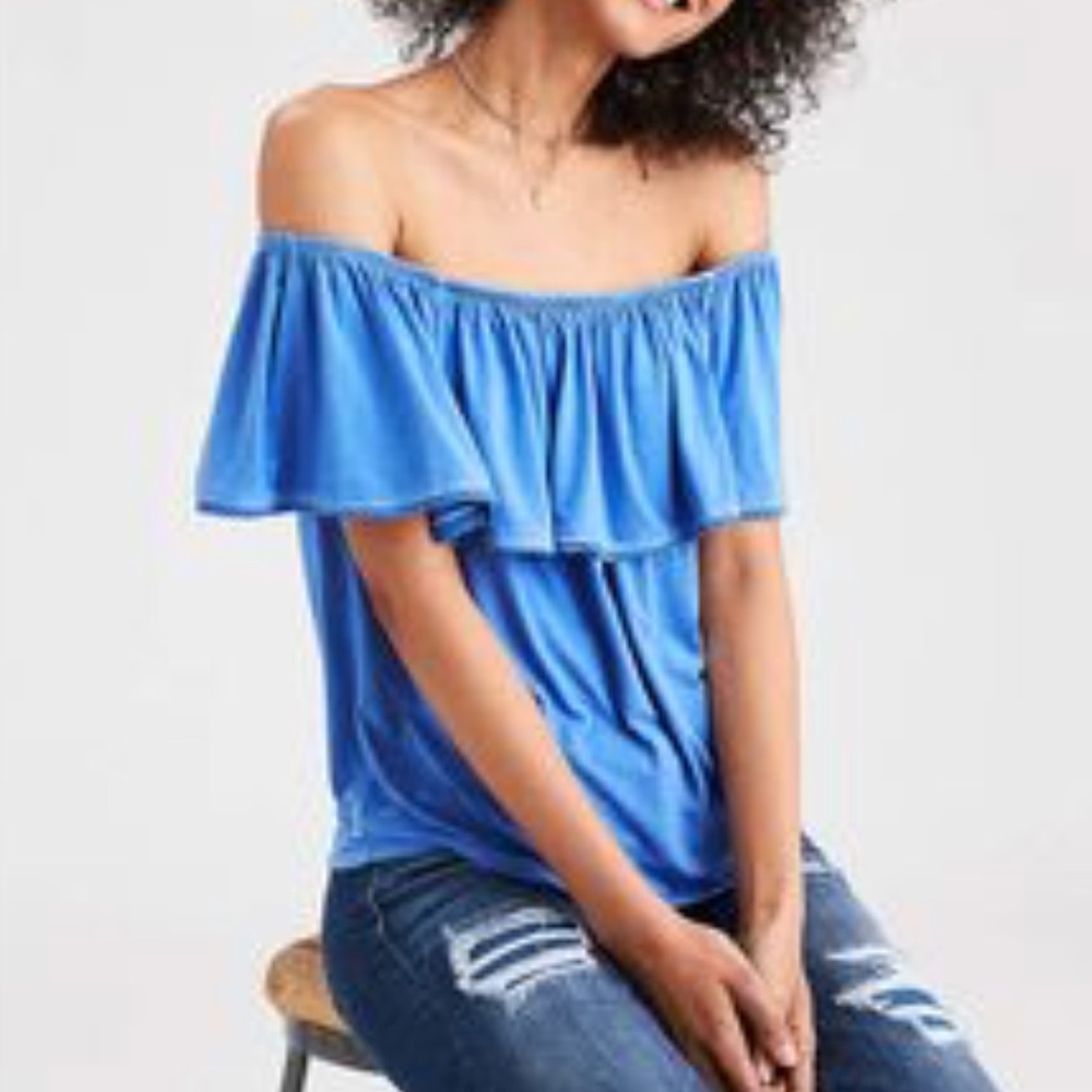 AE Soft & Sexy Off The Shoulder Blue Top